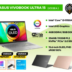 ASUS VIVOBOOK ULTRA 15 K513EA i3-1135G4 4GB 256GB 15.6" OLED OHS W10 - 4GB 512GB OLED