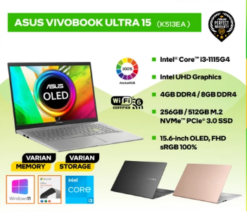 ASUS VIVOBOOK ULTRA 15 K513EA i3-1135G4 4GB 256GB 15.6" OLED OHS W10 - 4GB 512GB OLED