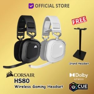CORSAIR HS80 RGB Wireless Premium Gaming Headset Headphone HS 80 - Hitam