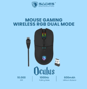 Sades Oculus S30 Mouse Gaming Wireless Dual Mode RGB ORIGINAL - NYK S80, Hitam (Copy)