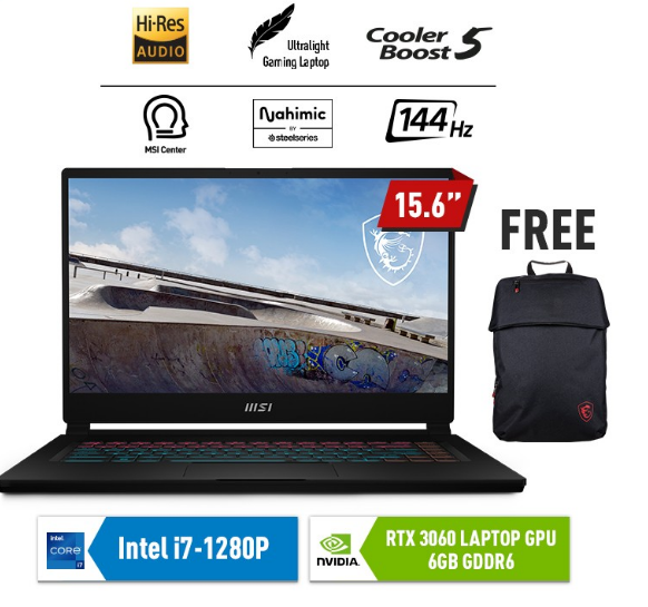 MSI STEALTH 15M B12UE-017ID I7-1280P 16GB 1TB RTX3060 6GB W10
